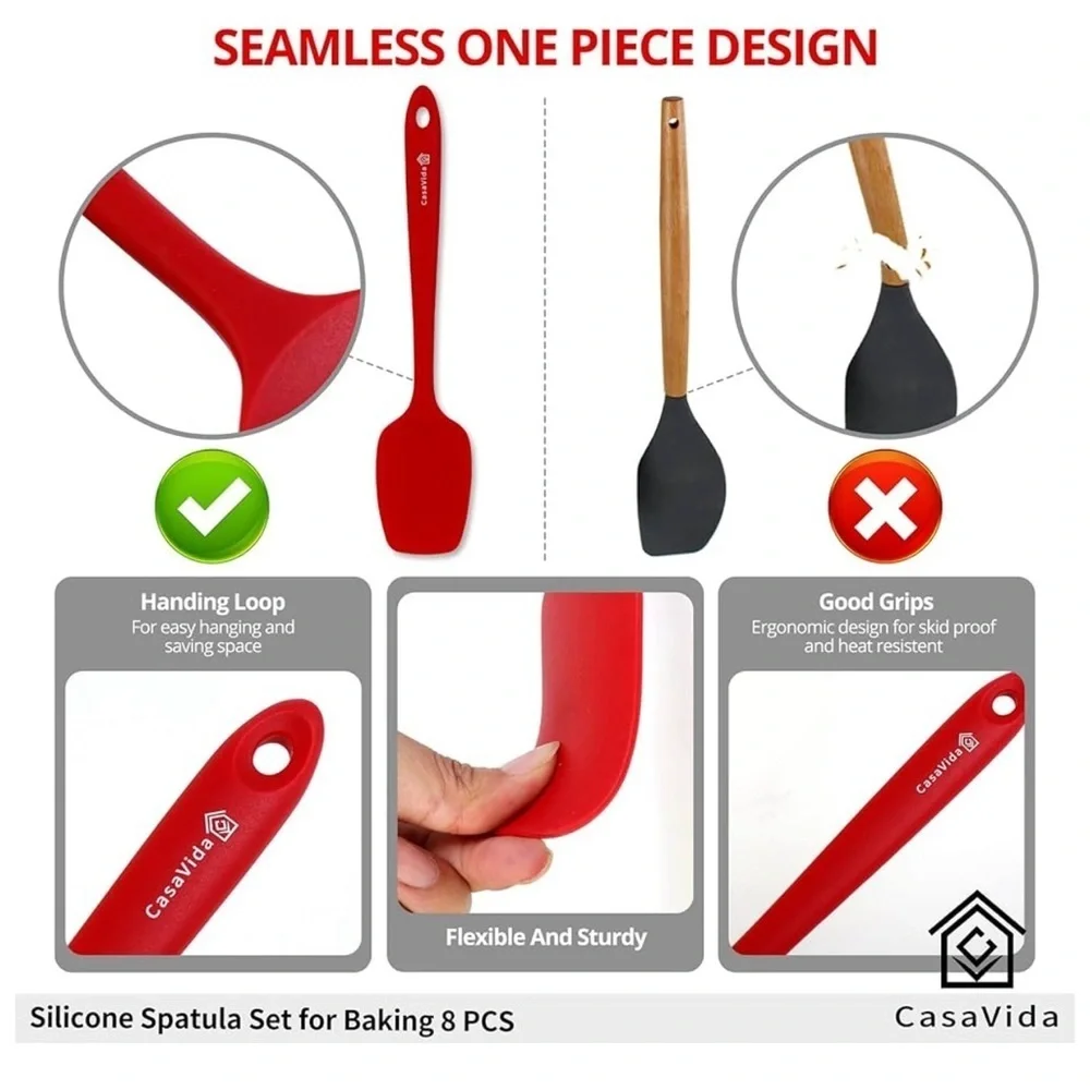 CasaVida Silicone Spatula Set 1piece Seamless Kitchen Bakeware Baking Mixing 8pc